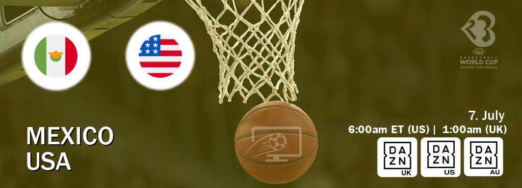 You can watch game live between Mexico and USA on DAZN UK(UK), DAZN(US), DAZN(AU).
