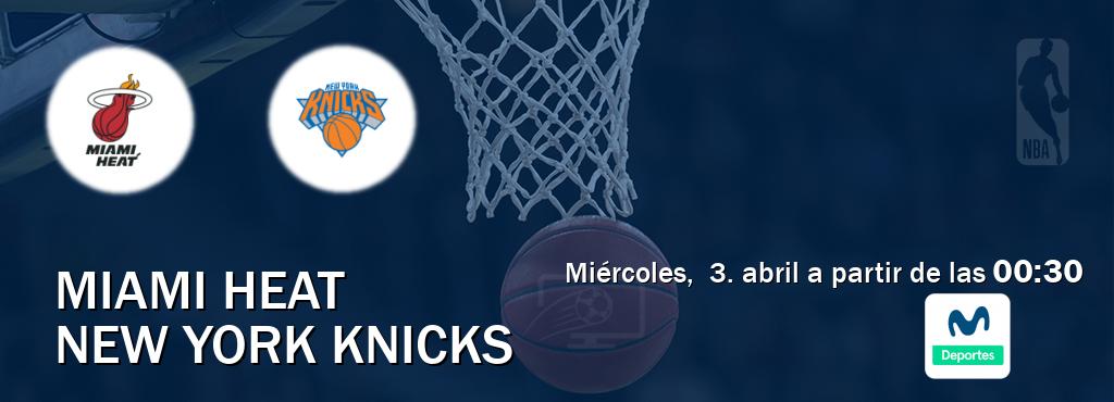 El partido entre Miami Heat y New York Knicks será retransmitido por Movistar Deportes (miércoles,  3. abril a partir de las  00:30).