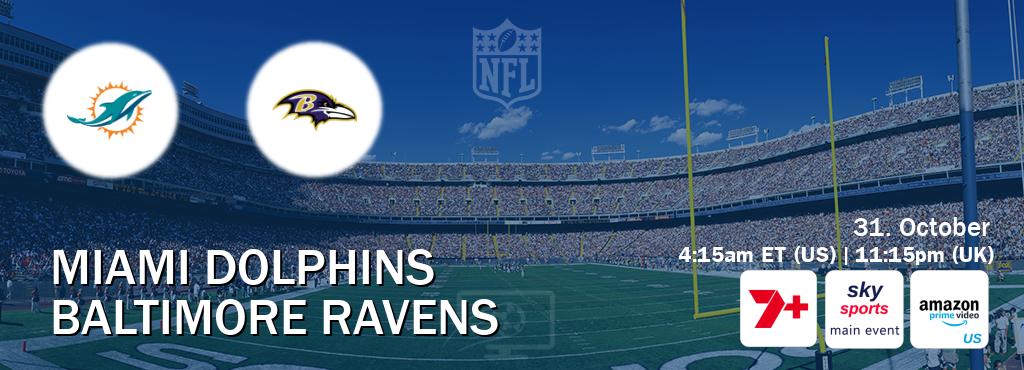 You can watch game live between Miami Dolphins and Baltimore Ravens on 7plus Sport(AU), Sky Sports Main Event(UK), Amazon Prime US(US). You can watch game live between Miami Dolphins and Baltimore Ravens on 7plus Sport(AU), Sky Sports Main Event(UK), Amazon Prime US(US).