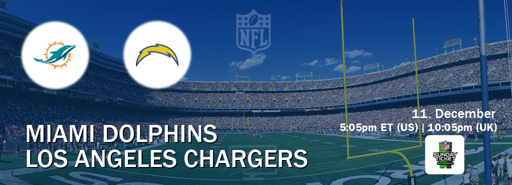 You can watch game live between Miami Dolphins and Los Angeles Chargers on NFL Sunday Ticket.