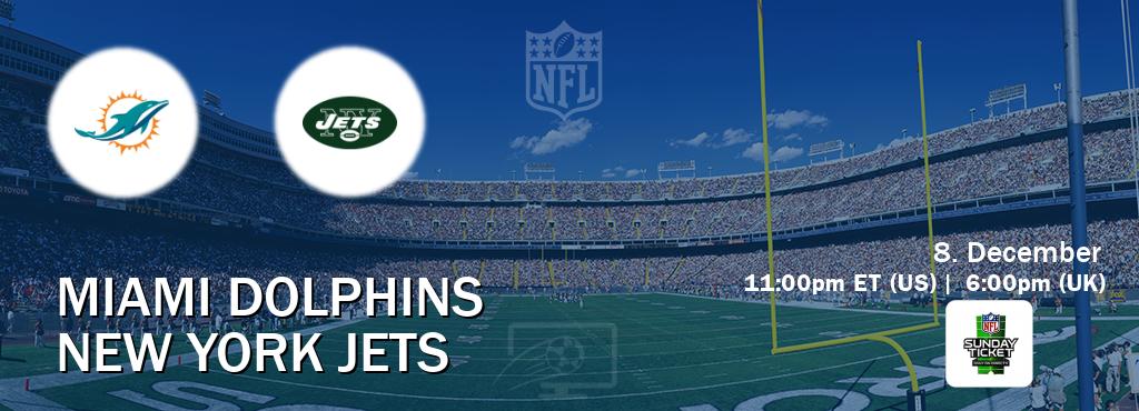 You can watch game live between Miami Dolphins and New York Jets on NFL Sunday Ticket(US).