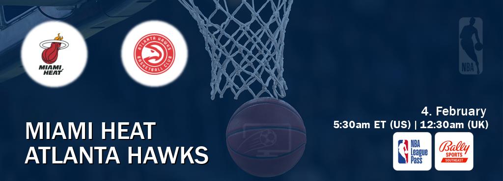 You can watch game live between Miami Heat and Atlanta Hawks on NBA League Pass and Bally Sports Southeast(US).