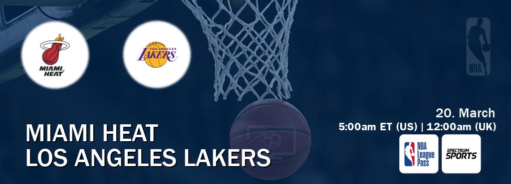 You can watch game live between Miami Heat and Los Angeles Lakers on NBA League Pass and Spectrum Sports(US).