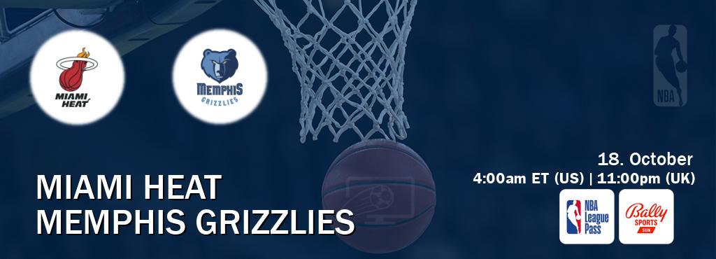 You can watch game live between Miami Heat and Memphis Grizzlies on NBA League Pass and Bally Sports Sun(US). You can watch game live between Miami Heat and Memphis Grizzlies on NBA League Pass and Bally Sports Sun(US).