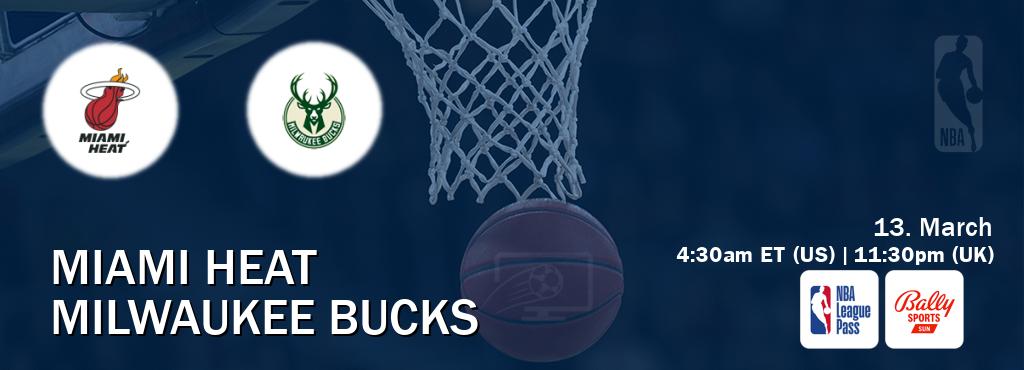 You can watch game live between Miami Heat and Milwaukee Bucks on NBA League Pass and Bally Sports Sun(US). You can watch game live between Miami Heat and Milwaukee Bucks on NBA League Pass and Bally Sports Sun(US).