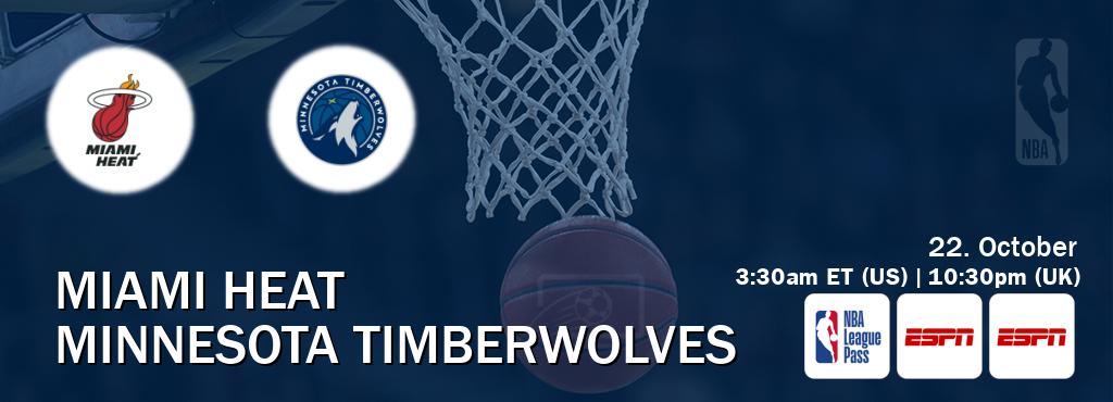 You can watch game live between Miami Heat and Minnesota Timberwolves on NBA League Pass, ESPN(AU), ESPN(US). You can watch game live between Miami Heat and Minnesota Timberwolves on NBA League Pass, ESPN(AU), ESPN(US).