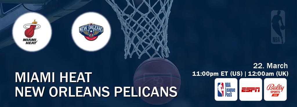 You can watch game live between Miami Heat and New Orleans Pelicans on NBA League Pass, ESPN(AU), Bally Sports Sun(US).