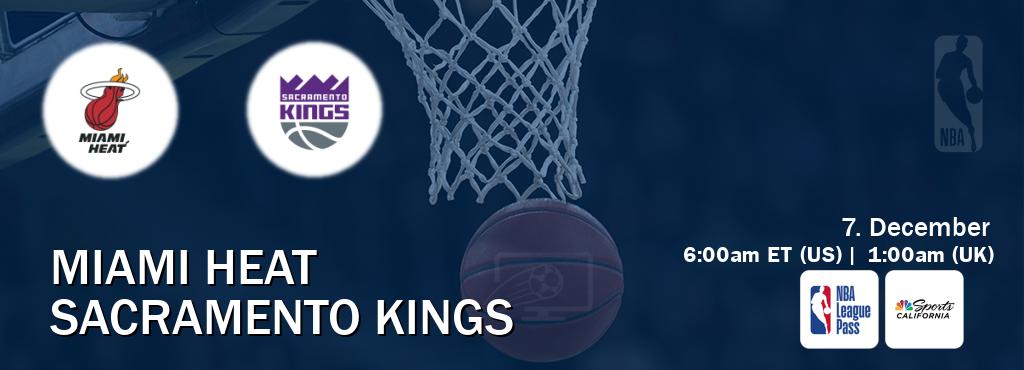 You can watch game live between Miami Heat and Sacramento Kings on NBA League Pass and NBCS California(US).