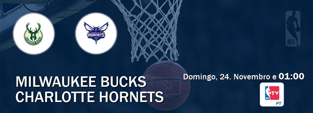 Jogo entre Milwaukee Bucks e Charlotte Hornets tem emissão NBA TV (Domingo, 24. Novembro e  01:00).