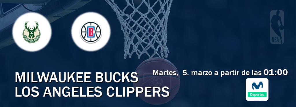 El partido entre Milwaukee Bucks y Los Angeles Clippers será retransmitido por Movistar Deportes (martes,  5. marzo a partir de las  01:00).