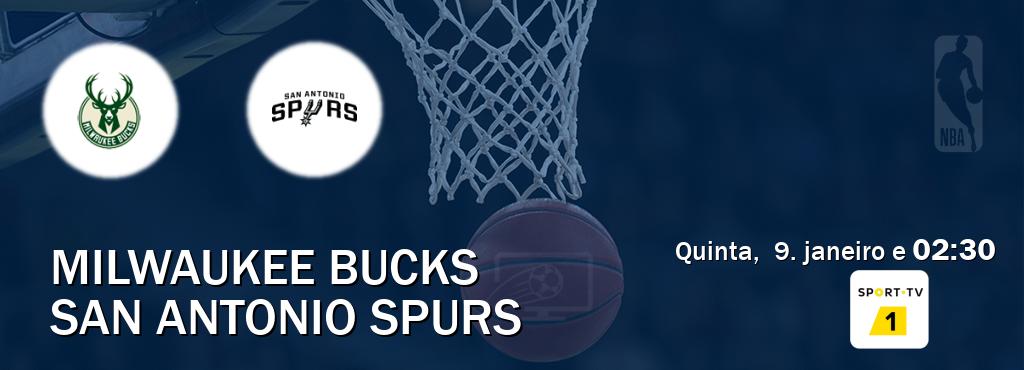 Jogo entre Milwaukee Bucks e San Antonio Spurs tem emissão Sport TV 1 (quinta,  9. janeiro e  02:30).