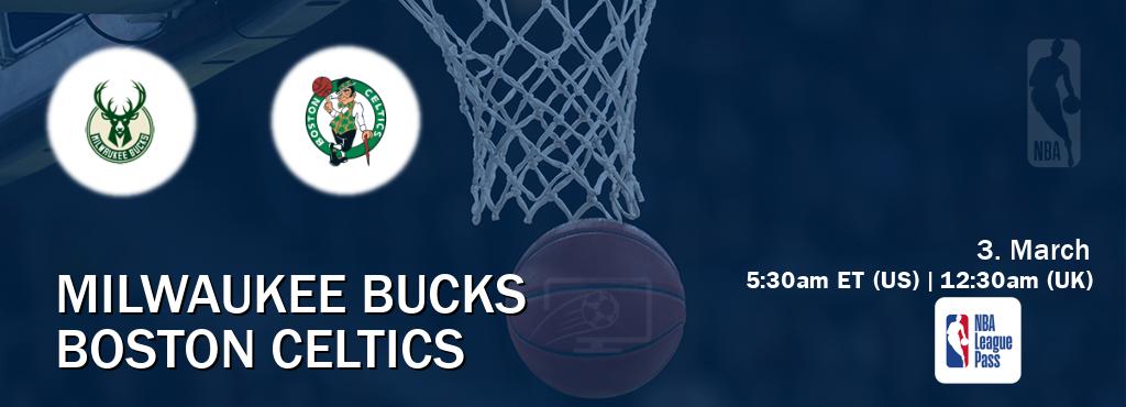 You can watch game live between Milwaukee Bucks and Boston Celtics on NBA League Pass.
