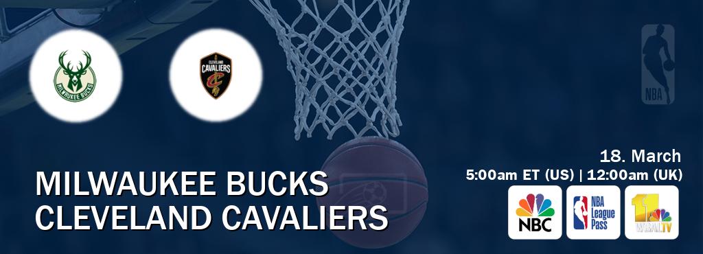 You can watch game live between Milwaukee Bucks and Cleveland Cavaliers on NBC(US), NBA League Pass, WBAL TV(US).