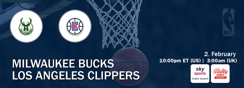 You can watch game live between Milwaukee Bucks and Los Angeles Clippers on Sky Sports Main Event and Bally Sports Wisconsin.