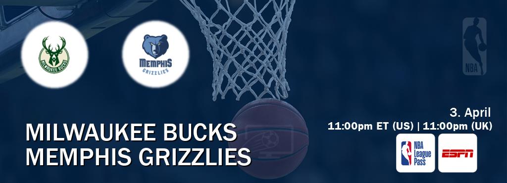 You can watch game live between Milwaukee Bucks and Memphis Grizzlies on NBA League Pass and ESPN(US).