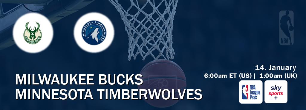 You can watch game live between Milwaukee Bucks and Minnesota Timberwolves on NBA League Pass and Sky Sports+(UK).