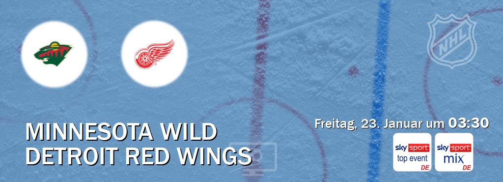 Das Spiel zwischen Minnesota Wild und Detroit Red Wings wird am Freitag, 23. Januar um  03:30, live vom Sky Sport Top Event und Sky Sport Mix übertragen.
