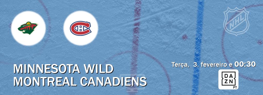 Jogo entre Minnesota Wild e Montreal Canadiens tem emissão DAZN (terça,  3. fevereiro e  00:30).