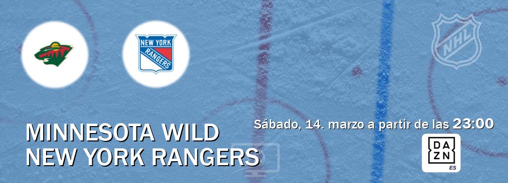 El partido entre Minnesota Wild y New York Rangers será retransmitido por DAZN España (sábado, 14. marzo a partir de las  23:00).