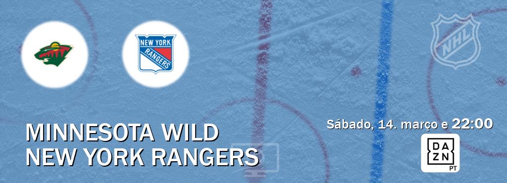 Jogo entre Minnesota Wild e New York Rangers tem emissão DAZN (sábado, 14. março e  22:00).