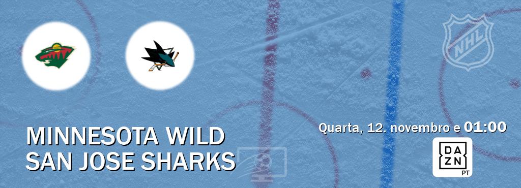Jogo entre Minnesota Wild e San Jose Sharks tem emissão DAZN (quarta, 12. novembro e  01:00).