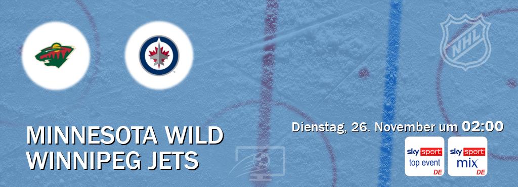 Das Spiel zwischen Minnesota Wild und Winnipeg Jets wird am Dienstag, 26. November um  02:00, live vom Sky Sport Top Event und Sky Sport Mix übertragen.