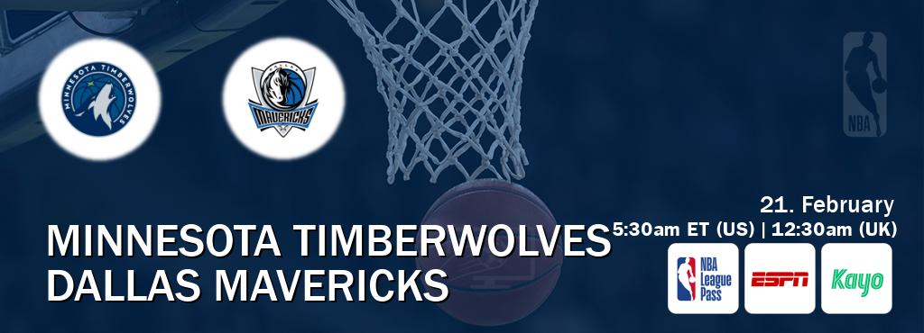 You can watch game live between Minnesota Timberwolves and Dallas Mavericks on NBA League Pass, ESPN(US), Kayo Sports(AU).