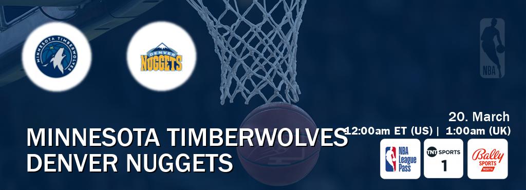 You can watch game live between Minnesota Timberwolves and Denver Nuggets on NBA League Pass, TNT Sports 1(UK), Bally Sports North(US).