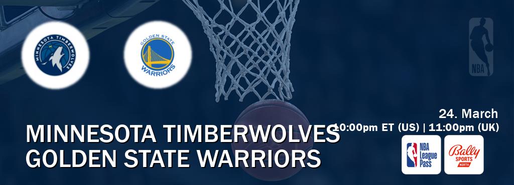 You can watch game live between Minnesota Timberwolves and Golden State Warriors on NBA League Pass and Bally Sports North(US).