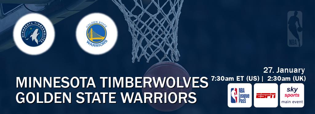You can watch game live between Minnesota Timberwolves and Golden State Warriors on NBA League Pass, ESPN(AU), Sky Sports Main Event(UK).