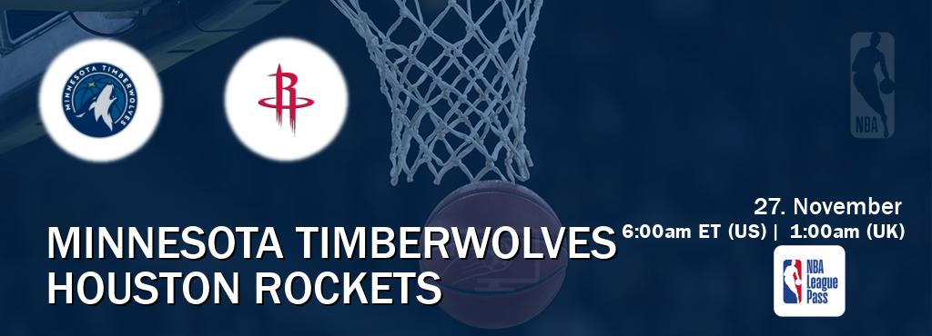 You can watch game live between Minnesota Timberwolves and Houston Rockets on NBA League Pass.