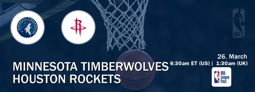 You can watch game live between Minnesota Timberwolves and Houston Rockets on NBA League Pass. You can watch game live between Minnesota Timberwolves and Houston Rockets on NBA League Pass.