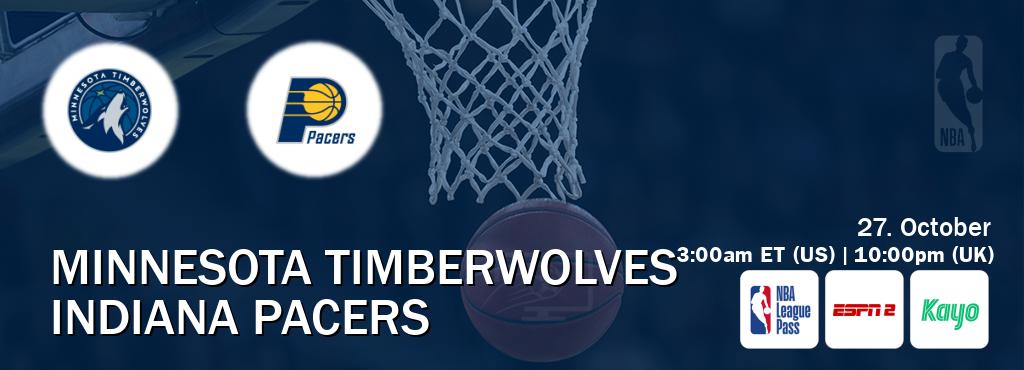 You can watch game live between Minnesota Timberwolves and Indiana Pacers on NBA League Pass, ESPN2(AU), Kayo Sports(AU). You can watch game live between Minnesota Timberwolves and Indiana Pacers on NBA League Pass, ESPN2(AU), Kayo Sports(AU).