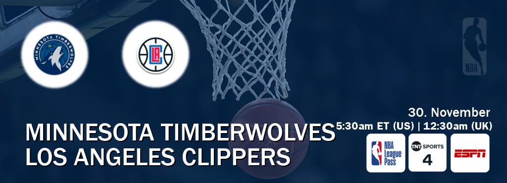 You can watch game live between Minnesota Timberwolves and Los Angeles Clippers on NBA League Pass, TNT Sports 4(UK), ESPN(US).