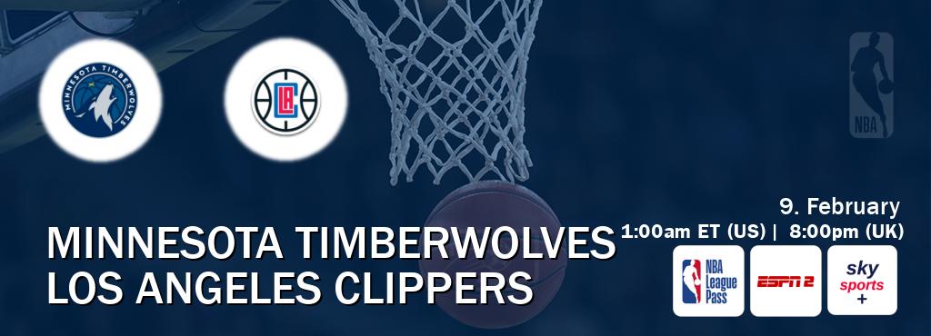 You can watch game live between Minnesota Timberwolves and Los Angeles Clippers on NBA League Pass, ESPN2(AU), Sky Sports+(UK).