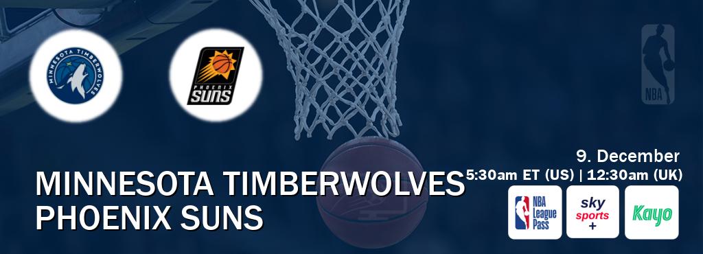 You can watch game live between Minnesota Timberwolves and Phoenix Suns on NBA League Pass, Sky Sports+(UK), Kayo Sports(AU).