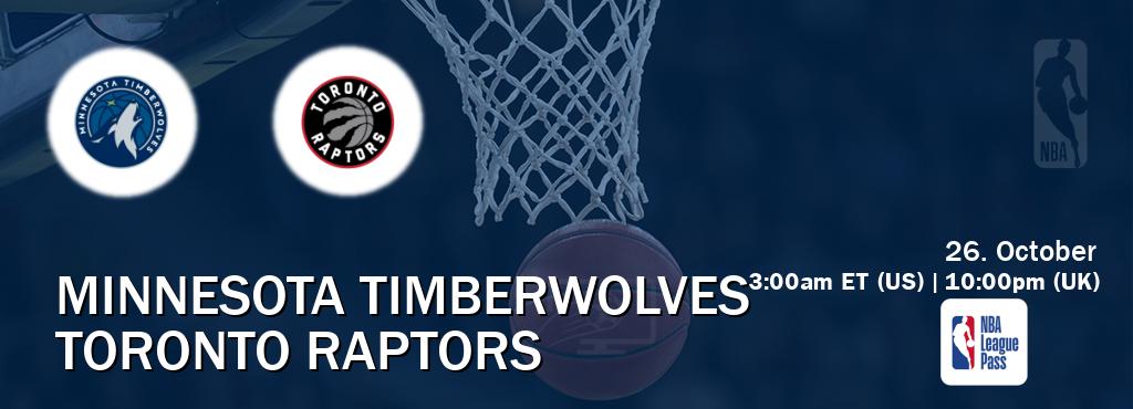 You can watch game live between Minnesota Timberwolves and Toronto Raptors on NBA League Pass. You can watch game live between Minnesota Timberwolves and Toronto Raptors on NBA League Pass.