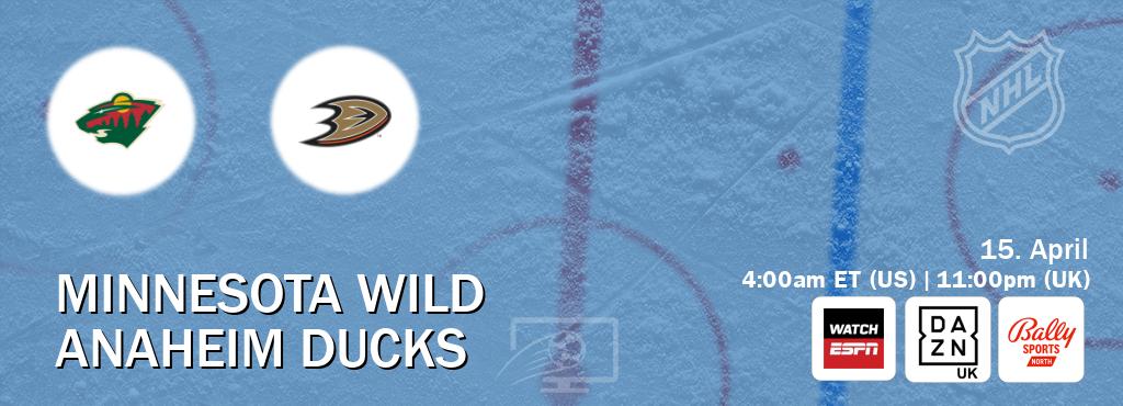 You can watch game live between Minnesota Wild and Anaheim Ducks on WatchESPN(AU), DAZN UK(UK), Bally Sports North(US).