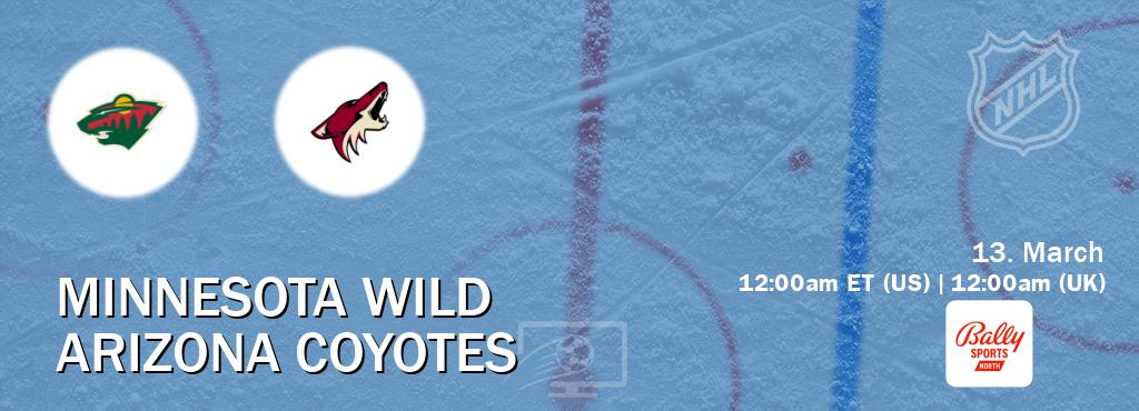 You can watch game live between Minnesota Wild and Arizona Coyotes on Bally Sports North(US).