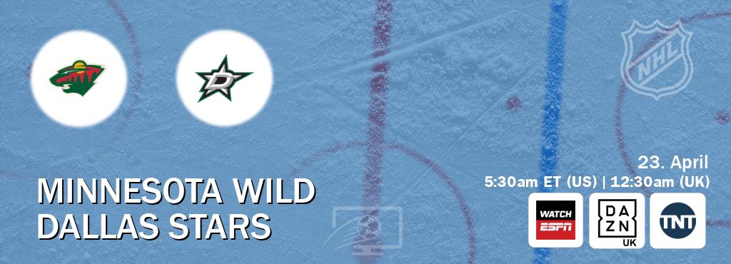 You can watch game live between Minnesota Wild and Dallas Stars on WatchESPN(AU), DAZN UK(UK), TNT(US).