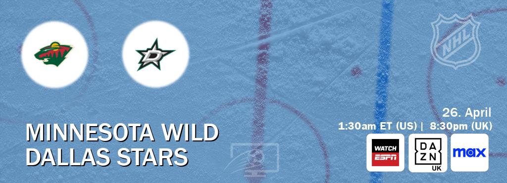 You can watch game live between Minnesota Wild and Dallas Stars on WatchESPN(AU), DAZN UK(UK), Max(US).