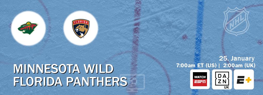You can watch game live between Minnesota Wild and Florida Panthers on WatchESPN(AU), DAZN UK(UK), ESPN+(US).