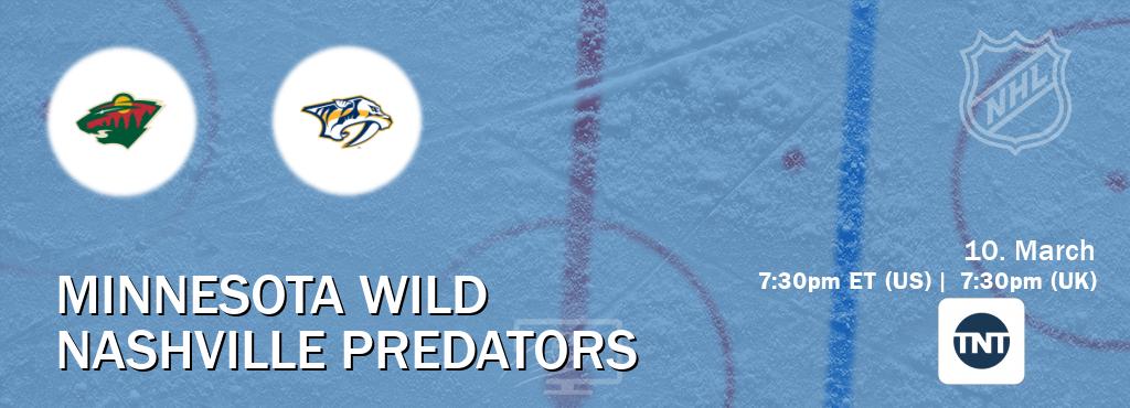 You can watch game live between Minnesota Wild and Nashville Predators on TNT(US).