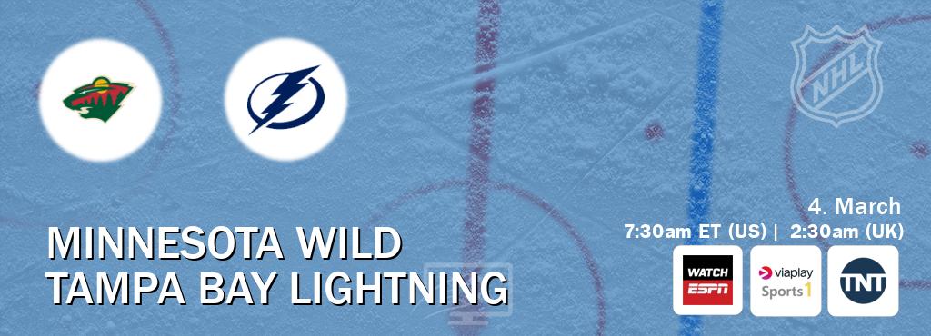 You can watch game live between Minnesota Wild and Tampa Bay Lightning on WatchESPN(AU), Viaplay Sports 1(UK), TNT(US).