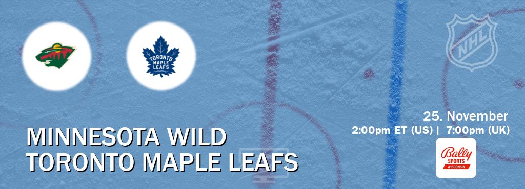 You can watch game live between Minnesota Wild and Toronto Maple Leafs on Bally Sports Wisconsin.