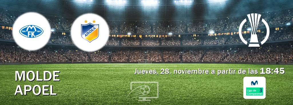 El partido entre Molde y APOEL será retransmitido por Movistar Liga de Campeones 3 (jueves, 28. noviembre a partir de las  18:45).