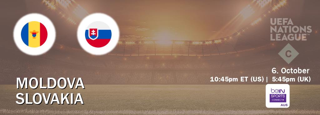 You can watch game live between Moldova and Slovakia on beIN Sports Connect(AU). You can watch game live between Moldova and Slovakia on beIN Sports Connect(AU).