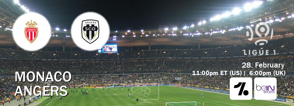 You can watch game live between Monaco and Angers on OneFootball and beIN SPORTS USA(US).