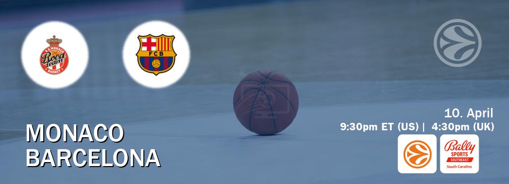 You can watch game live between Monaco and Barcelona on EuroLeague TV and Bally Sports South Carolina(US).