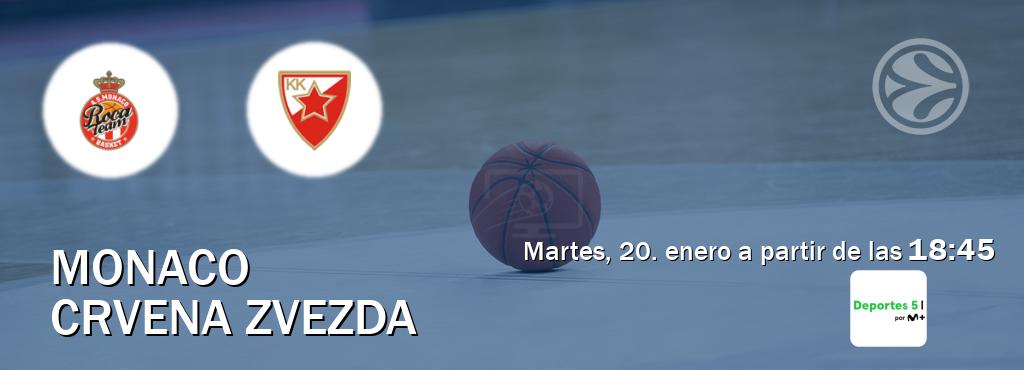 El partido entre Monaco y Crvena zvezda será retransmitido por Movistar Deportes 5 (martes, 20. enero a partir de las  18:45).